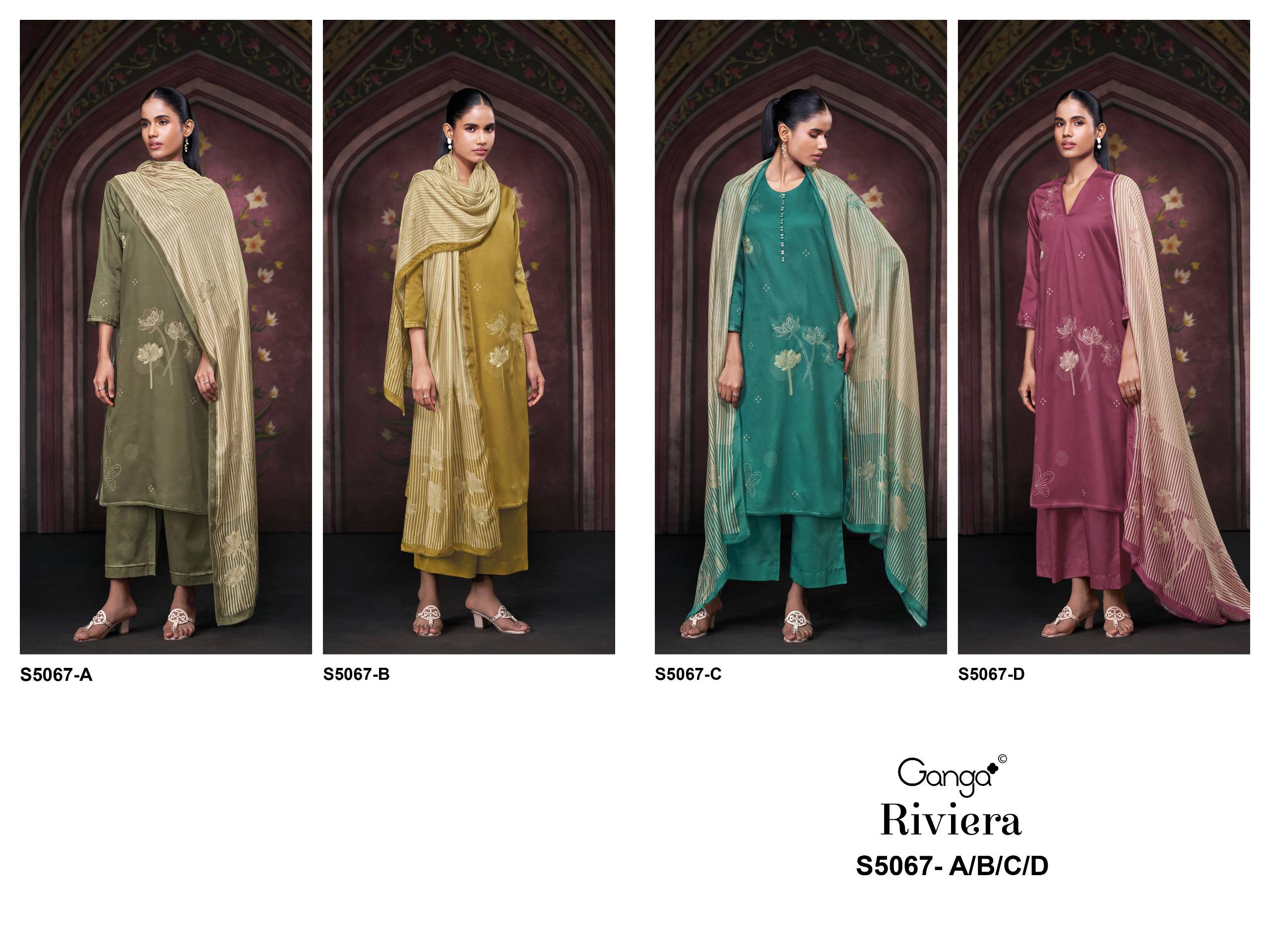 RIVIERA 5067 SERIES GANGA FASHION Stylish Beautiful Colourful COTTON SATIN Dresses At Wholesale Price